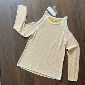 Etcetera Cream and Yellow Long Sleeve Cut Out Blouse